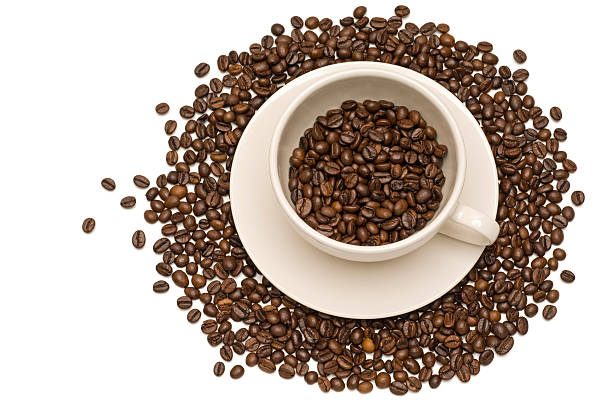 istock Cup of Coffee with beans on white background 184997884