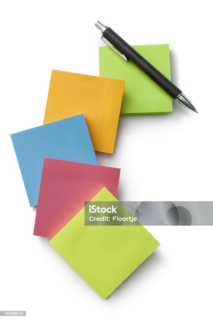 Ufficio: Adesivo note e penna a sfera - Foto stock royalty-free di Articolo di cancelleria