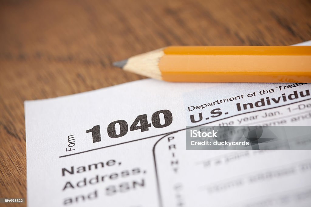EUA. Formulário para Imposto 1040 com lápis - Foto de stock de EUA royalty-free