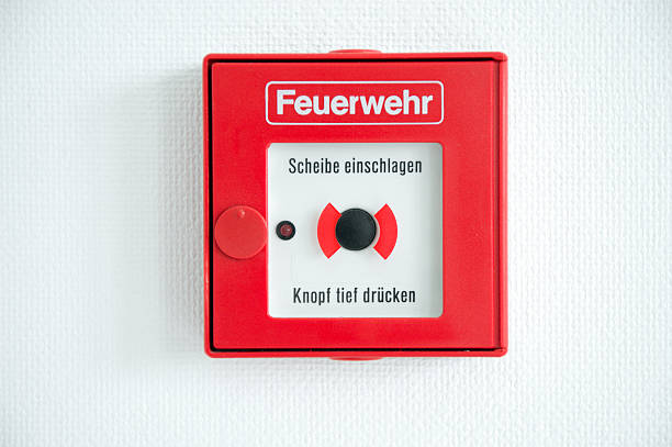 German fire alarm box on a wall stock photo