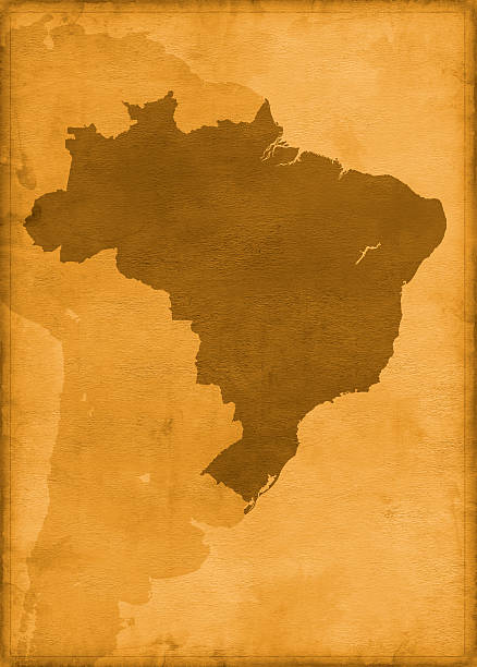 ビンテージブラジルマップ - retro revival brown paper messy ストックフォトと画像