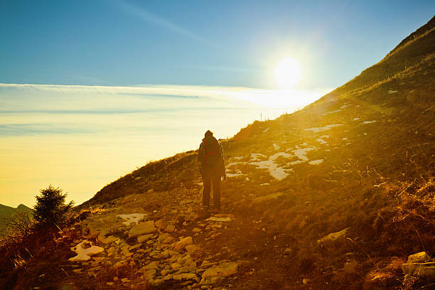 Walking on a mountain road among the dolomites