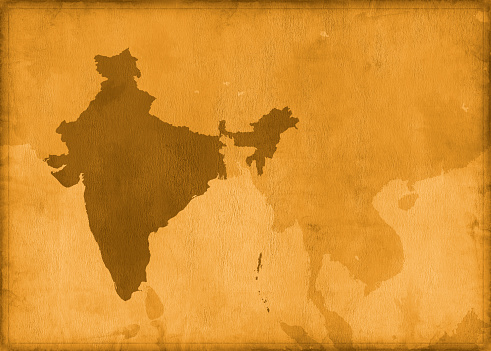 A macro photograph of India from a desktop globe. Adobe RGB color profile.