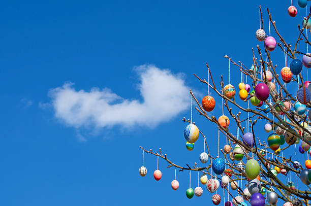 istock Colorful handmade Eastereggs on an apple tree 184999671