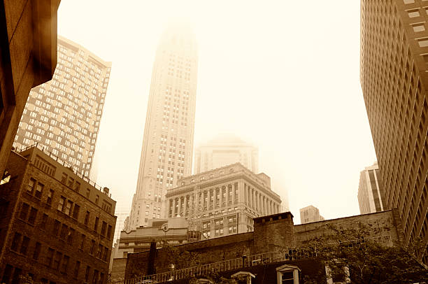 Freedom Tower and Lower Manhattan buildings seen at sunset