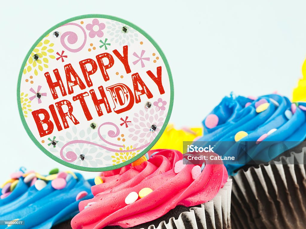 Happy Birthday Cupcakes Colorful cupcakes with Happy Birthday message Birthday Stock Photo
