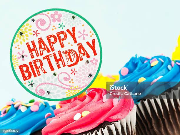 Happy Birthday Cupcakes Stock Photo - Download Image Now - Birthday, Cupcake, Wishing
