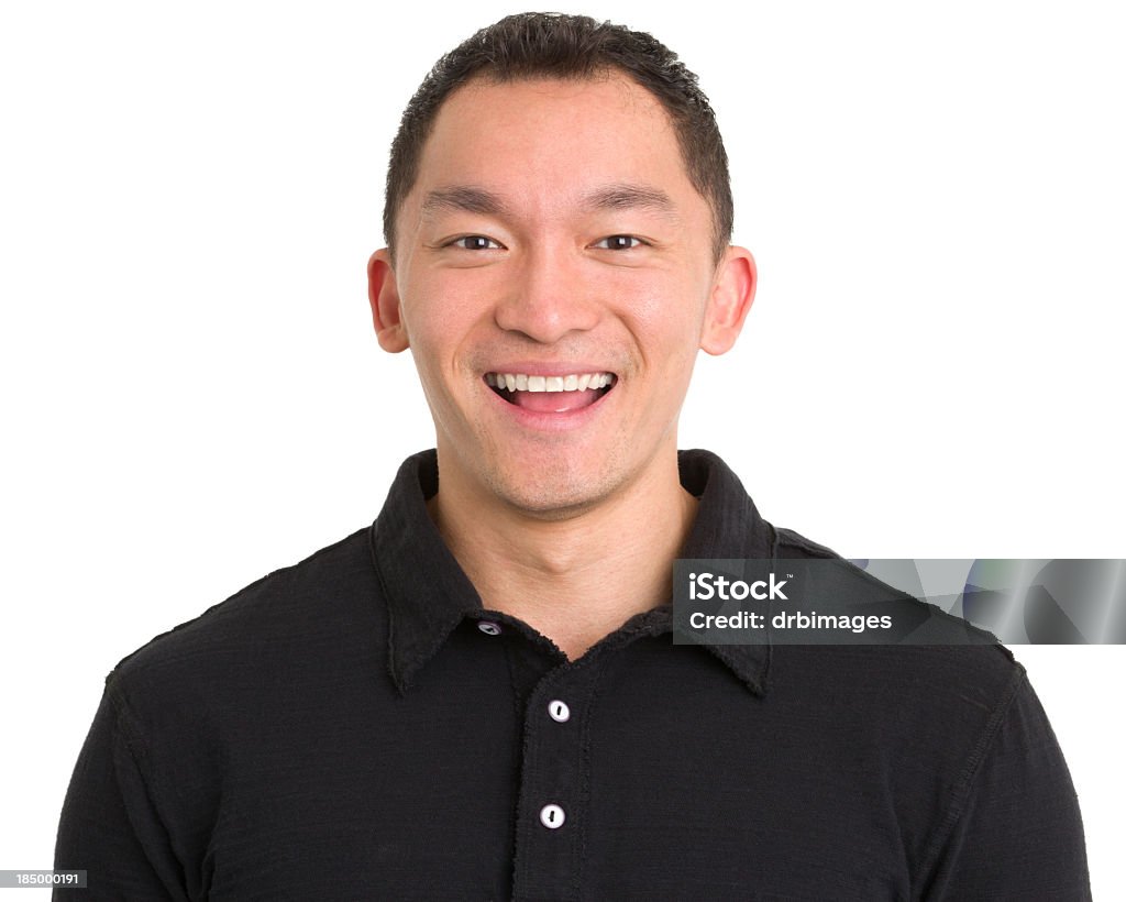 Laughing Asian Man Headshot Portrait of a young man on a white background. http://s3.amazonaws.com/drbimages/m/pg.jpg Polo Shirt Stock Photo