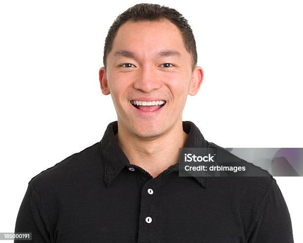 Laughing Asian Man Headshot Stock Photo - Download Image Now - Polo Shirt, Black Color, Men