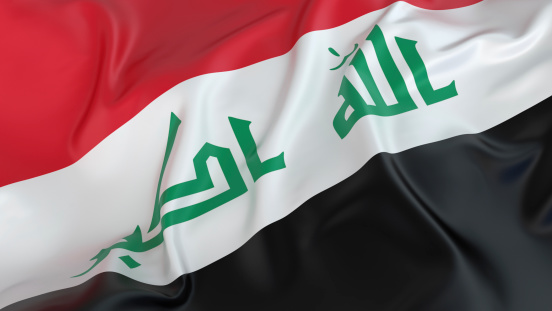 3d illustration flag of Iraq. Iraq flag isolated on the sky waving in the wind.