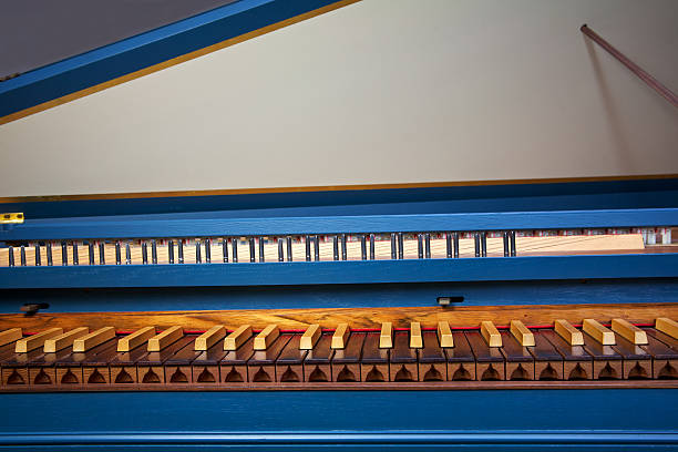 istock Blue spinet (harpsichord) with brown wooden keyboard 185000437