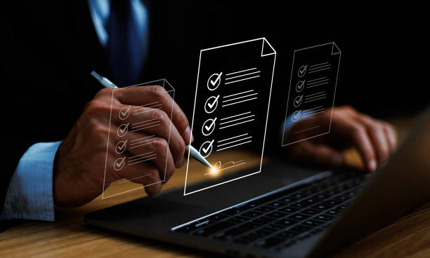 istock Digital document sign signature contract, Paperless workplace idea, e-signing, electronic signature, document management, future business contract signing, electronic signature concept, e-document. 1850006531