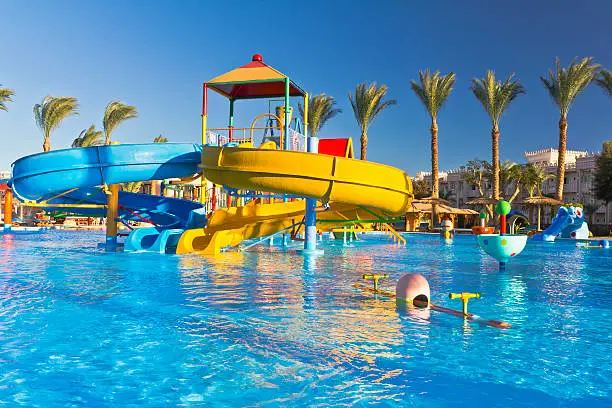 "Palm trees, pool and water slides in luxury tropical resortSee more EGYPT images here:"
