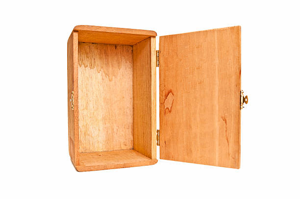 An old stained wooden box isolated on white with copy space.