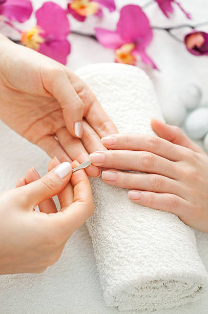 manicure de tratamento - orchid simplicity single flower flower - fotografias e filmes do acervo