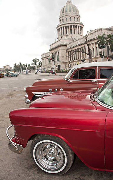 istock Old timers in Havana with Capitolio as background 185001851