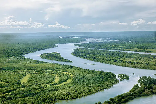 Aerial view of Zambezi river in Zimbabwe