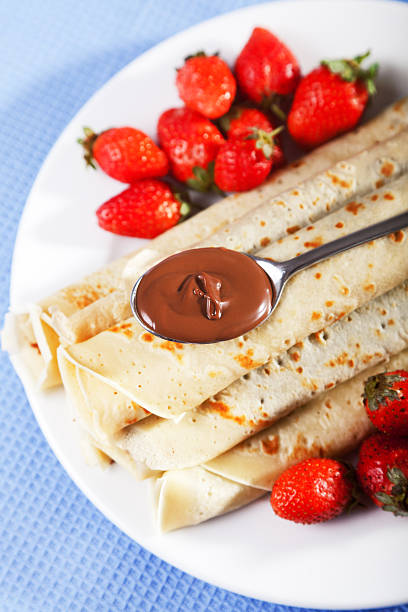 istock Pancakes with chocolate and strawberries 185002122