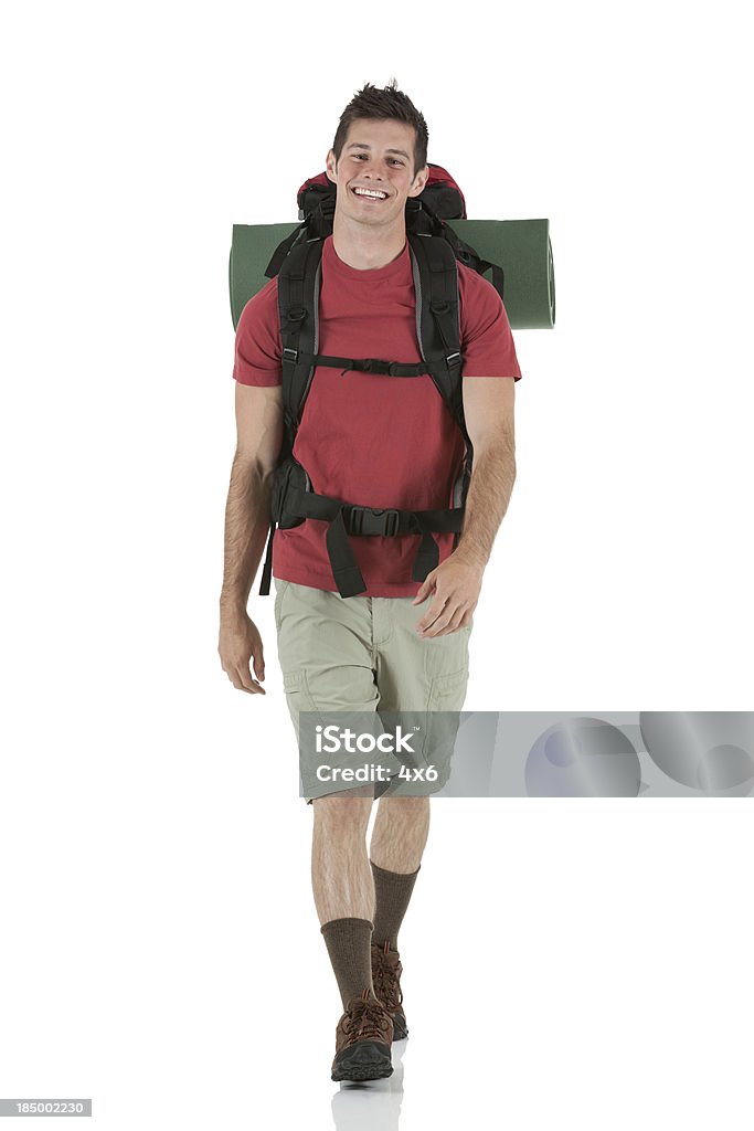 Portrait of a happy male hiker White Background Stock Photo