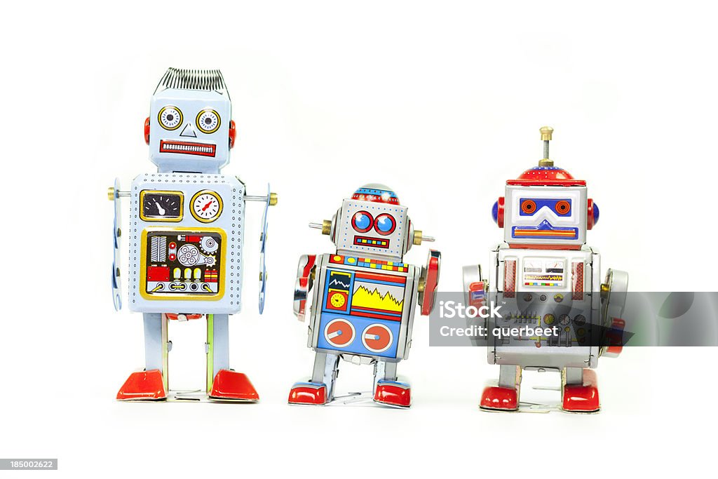 Drei Retro Tin Roboter - Lizenzfrei Aufziehspielzeug Stock-Foto
