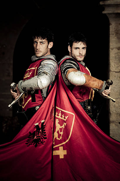 knight brothers - circa 13th century circa 11th century circa 10th century romanesque imagens e fotografias de stock