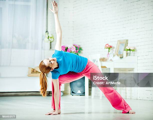 Yoga At Home Stock Photo - Download Image Now - 20-29 Years, Active Lifestyle, Activity