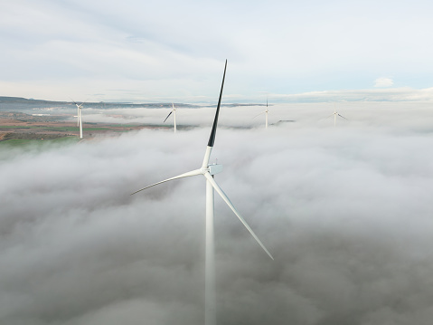 A wind power plant with fog