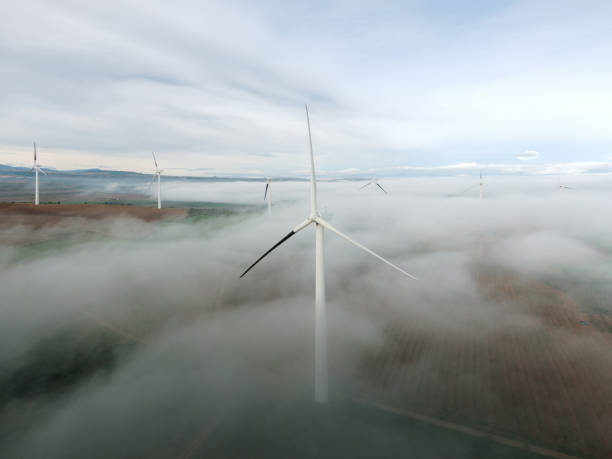 istock Wind turnines over fog 1850037430
