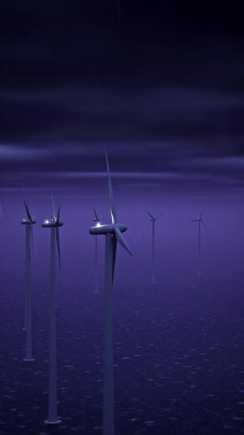 istock Wind Turbine At Sea On Rainy Night 1850037943