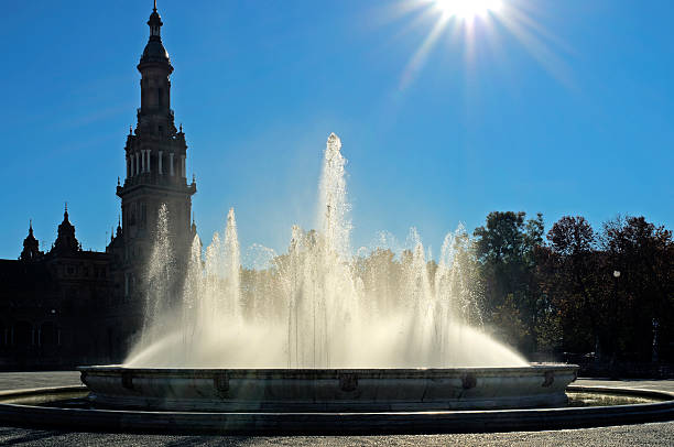 fountain - seville sevilla fountain palacio espanol stock-fotos und bilder