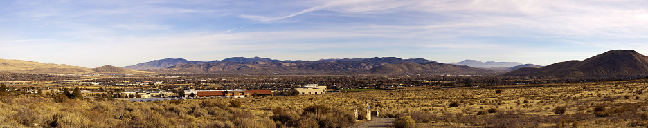 A panoramic of Carson City in the late afternoon sun.  Carson City is the capital city of Nevada, located just south of Reno.