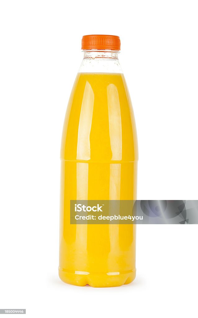 Bottle fresh pressed orange juice "close up of a bottle direct pressed bio orange juice, isolated on white, a clipping path is also includet" Bottle Stock Photo