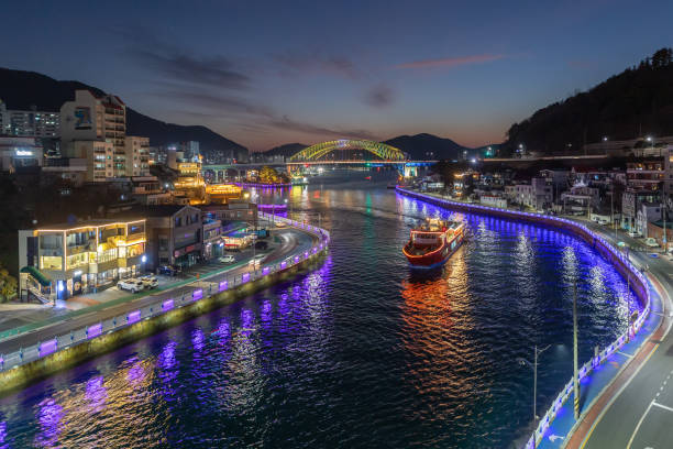 Nightscape of Tongyeong Canal in Korea