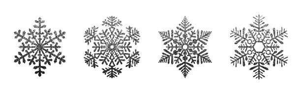 istock Set of detailed shiny black snowflake icons with glittering effect. 1850052902