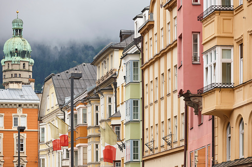 Picturesque multicolored buildings in Innsbruck city center. Altstadt. Austria