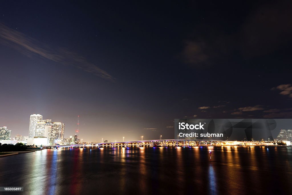 Miami bridges Miami bridges seen from the Port Boulevard Bridge at night. Architecture Stock Photo