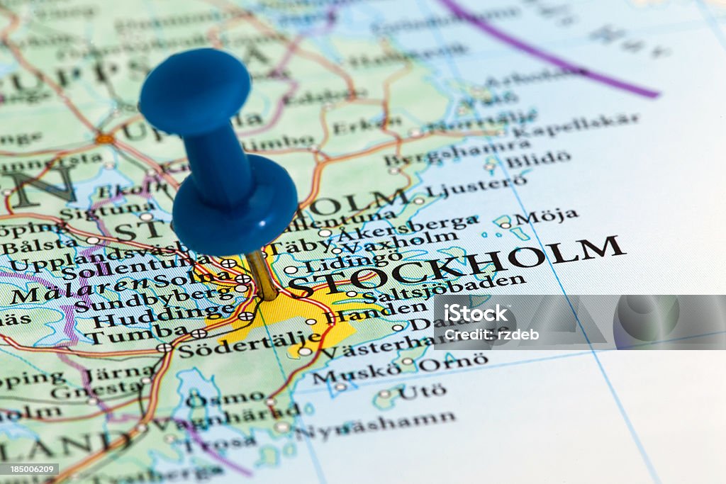 Estocolmo Mapa de Europa, Suecia - Foto de stock de Alfiler libre de derechos