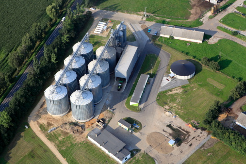 Aerial photo taken in Poland. Photo shows Agricultural Storage in the Pomeranian province BytAw