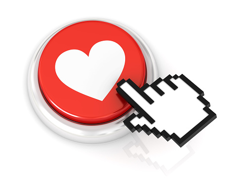 Hand cursor clicking on love button