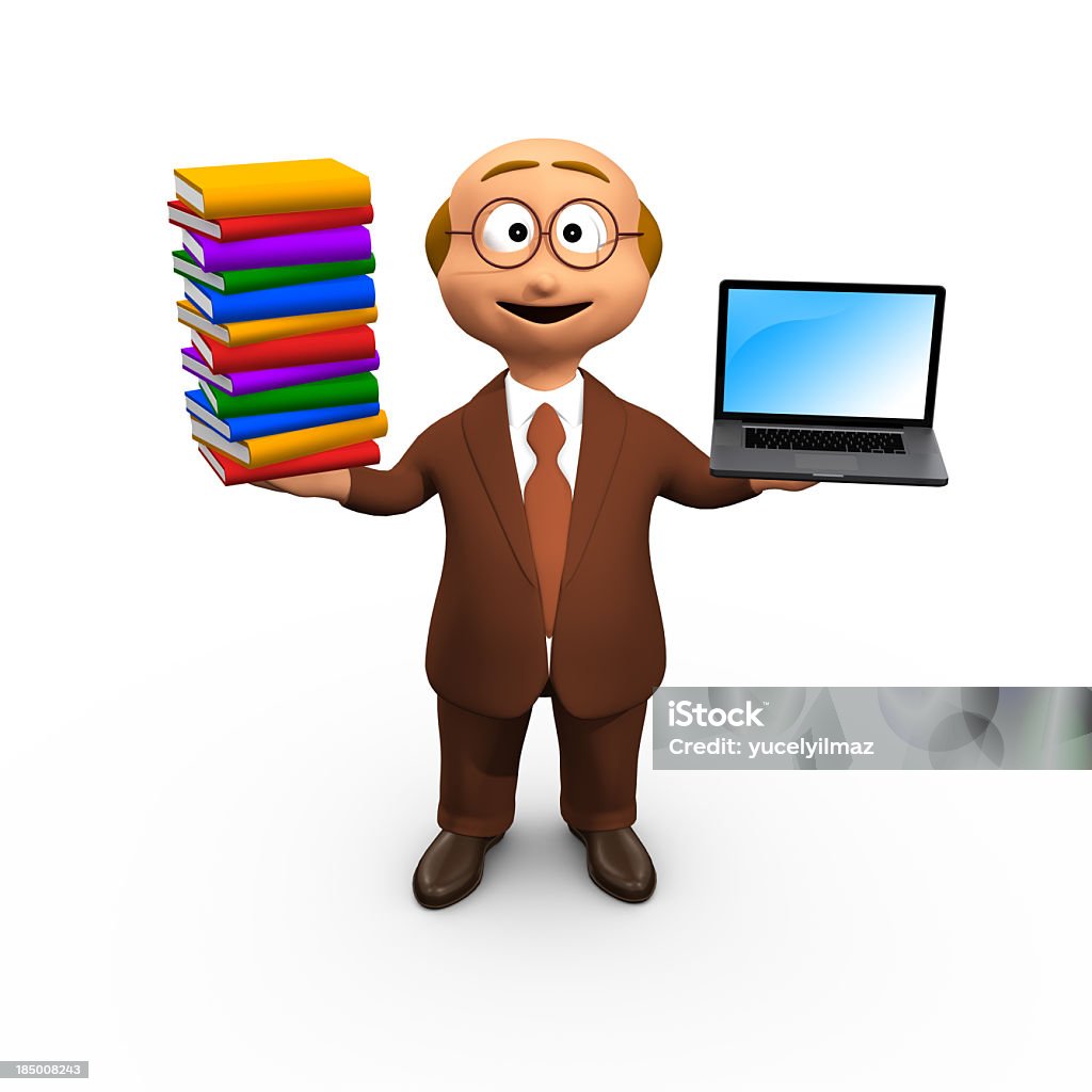 3 D Personagem compara livros com computador - Royalty-free A caminho Foto de stock