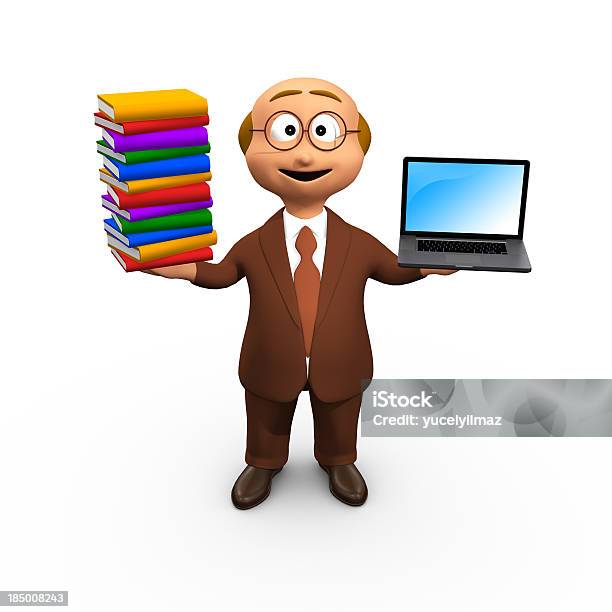 3 D Personagem Compara Livros Com Computador - Fotografias de stock e mais imagens de A caminho - A caminho, Abstrato, Adulto