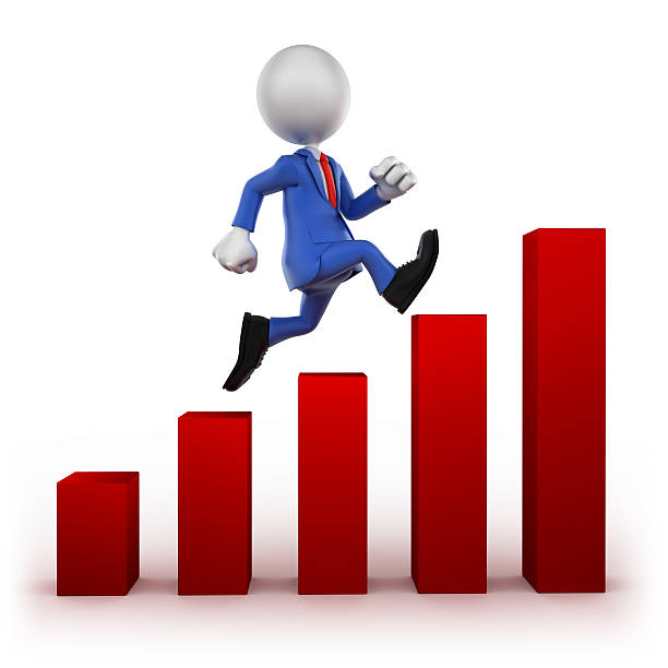 istock Profit increase with running businessman, isolated on white 185008357