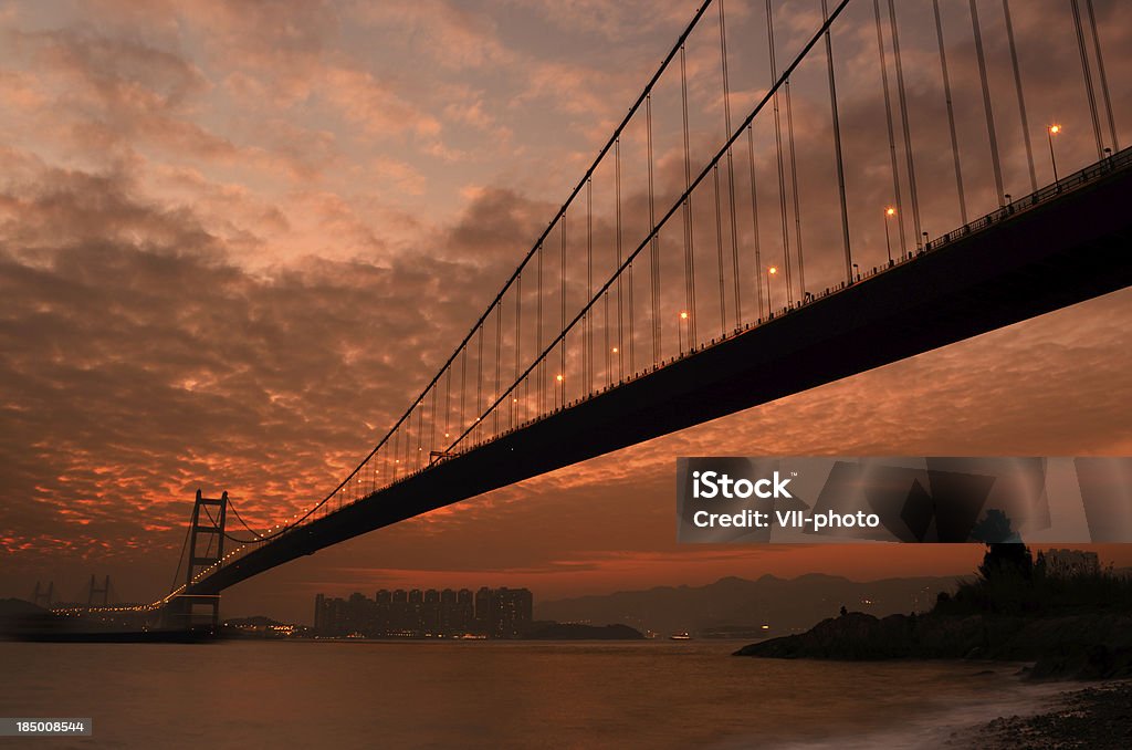 Silhueta da Ponte Tsing Ma - Foto de stock de Arquitetura royalty-free