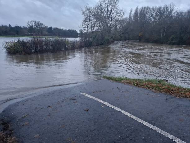 istock Flooded road under river water after heavy rain 1850087640
