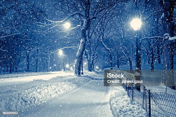 Central Park Bei Nacht Während Schnee Sturm Stockfoto und mehr Bilder von Winter - Winter, New York City, Schnee