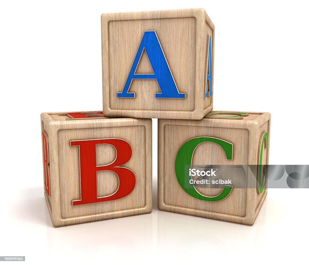 ABC blocks isolated with clipping path "ABC letters, baby toys, wooden blocks with alphabet letters.Digitally generated image. Isolated on white background." Toy Block Stock Photo