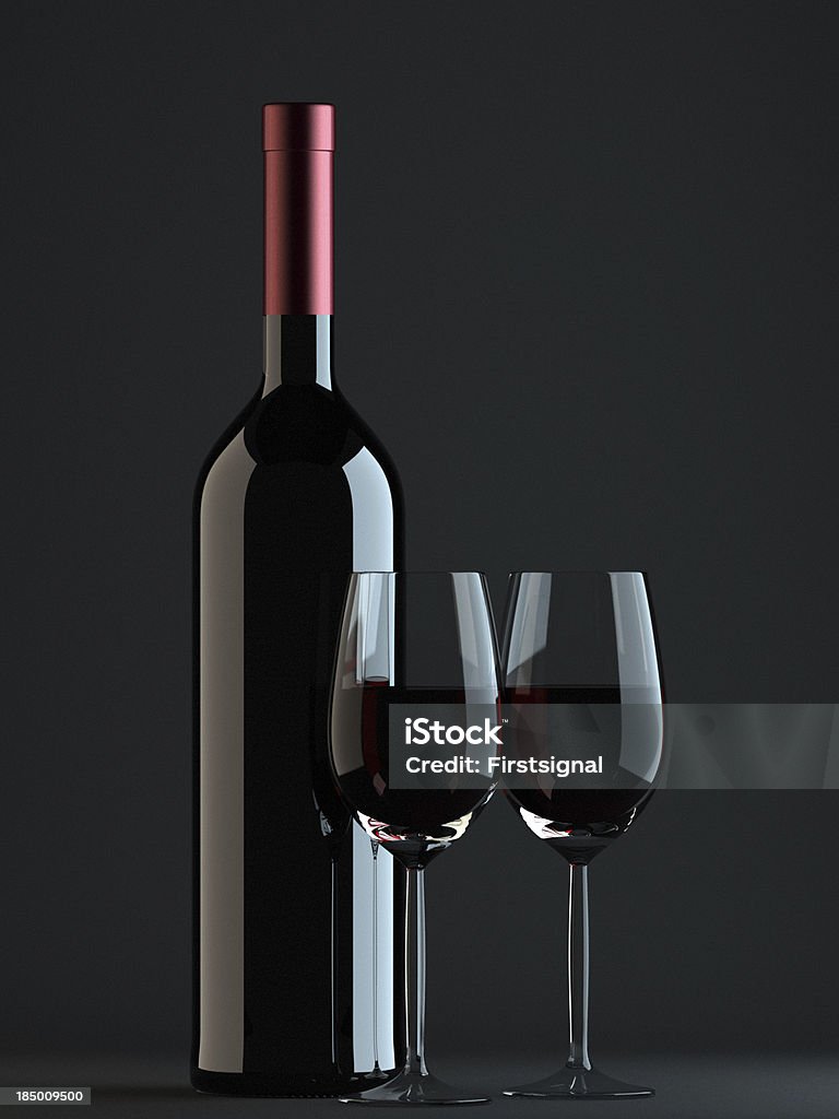 Garrafa de vinho com copos - Foto de stock de Bebida royalty-free