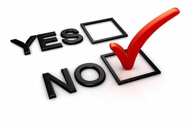 Yes and no boxes with red checkmark on no Yes and No options in a form and red check mark on No option box. single word no stock pictures, royalty-free photos & images