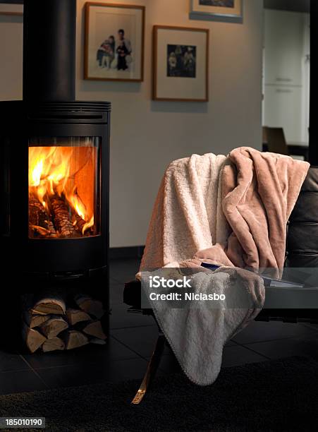 Fireplace Stock Photo - Download Image Now - Fireplace, Blanket, Armchair -  iStock