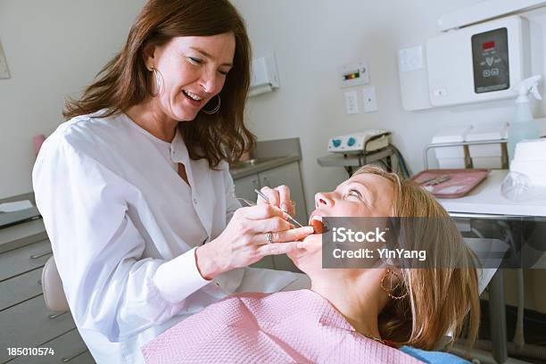 Profesional Dental Trabajar Con Un Paciente En Su Oficina Horizontal Foto de stock y más banco de imágenes de 40-49 años